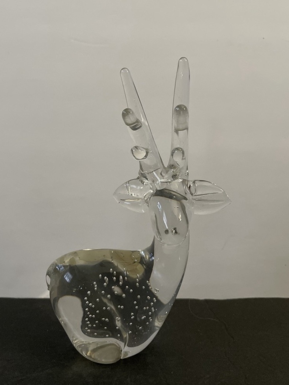 Vintage Crystal Art Glass Reindeer Figurine 6.25” Hand Blown